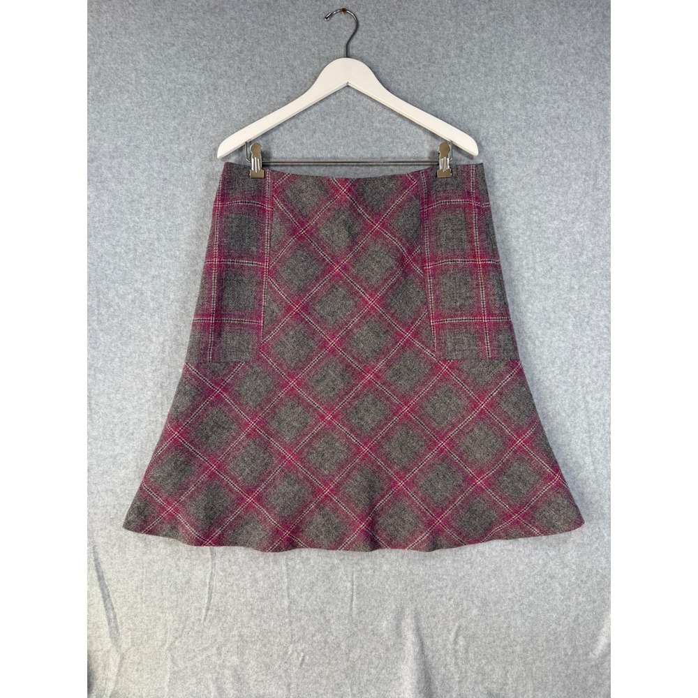 Talbots 12 A-Line Skirt Dark Academia Wool Blend Plaid Grey Magenta